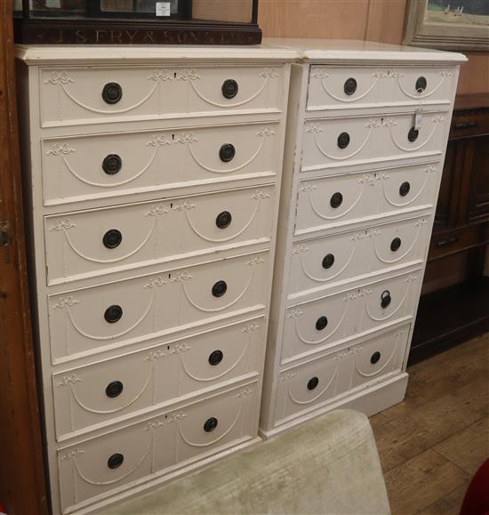 A pair of Edwardian painted pine six drawer chests W.75cm